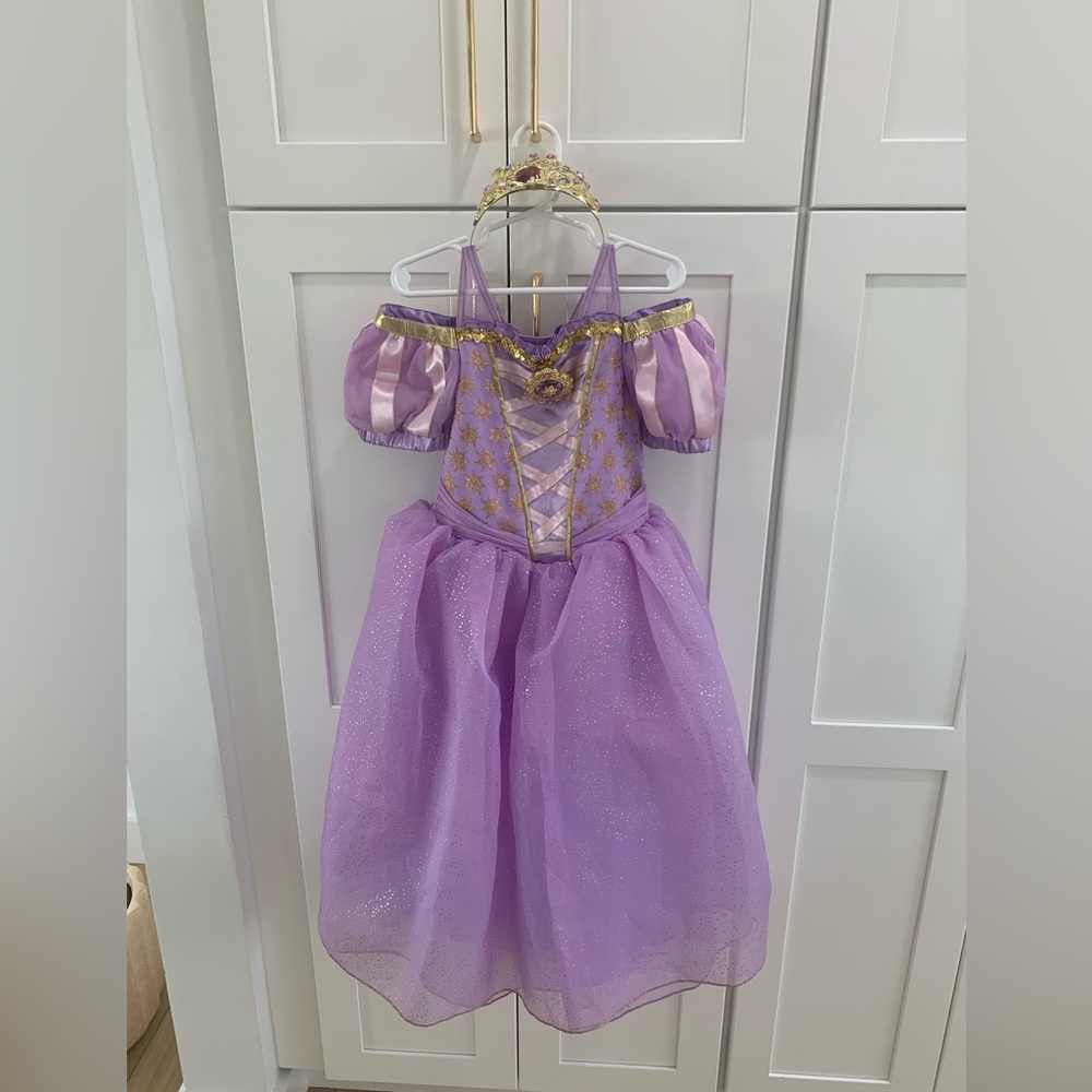 Disney Rapunzel Premium Deluxe Gown Costume and Crown Size 5/6